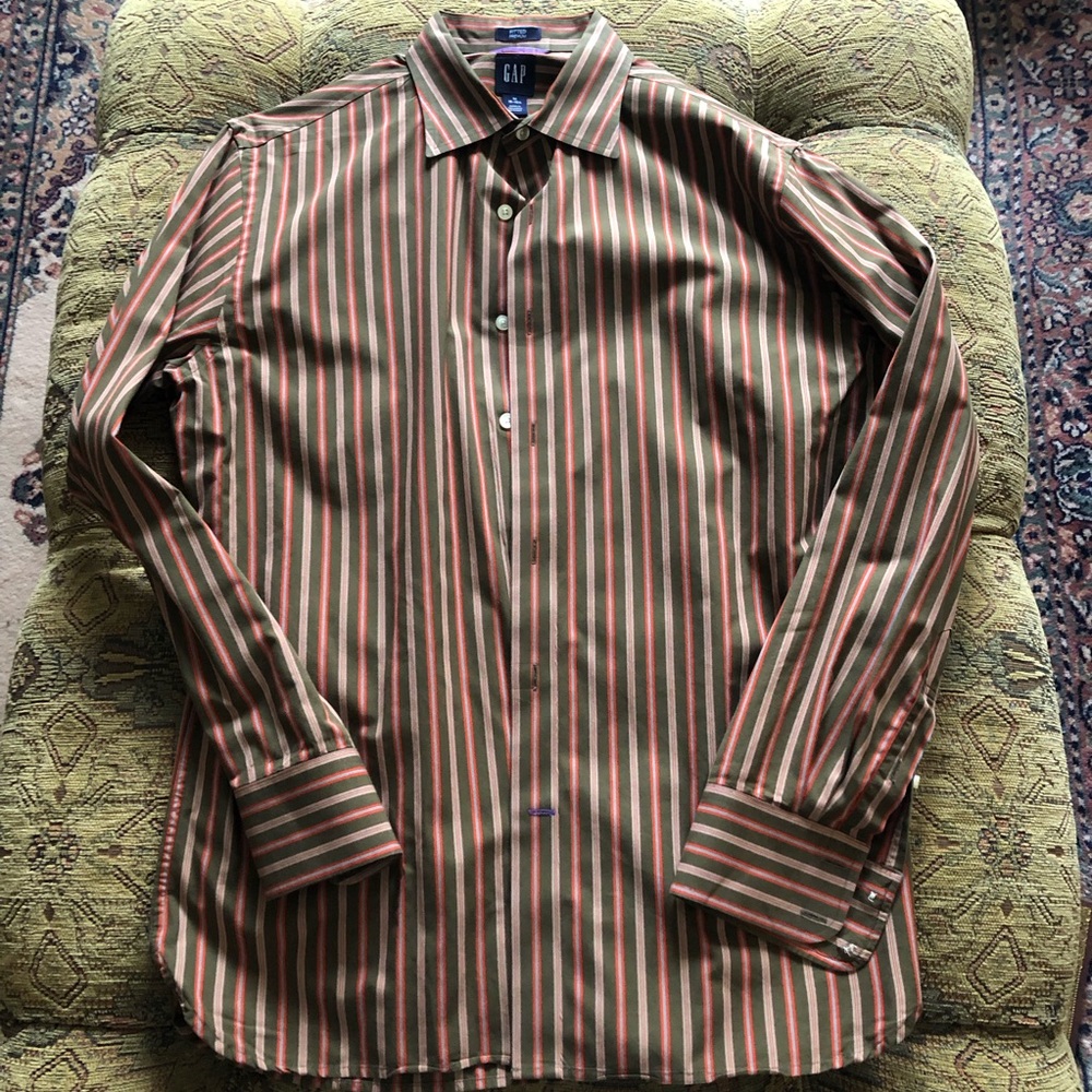 GAP Men's Button-down Shirt Medium 15-15.5 Brown Olive Orange Stripes